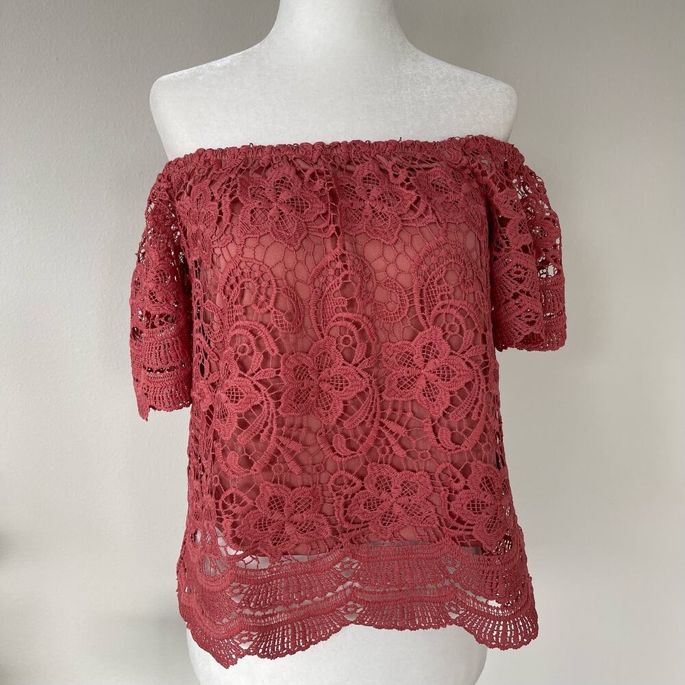 NWT Haute Monde Red Off the Shoulder Crochet Top (S)